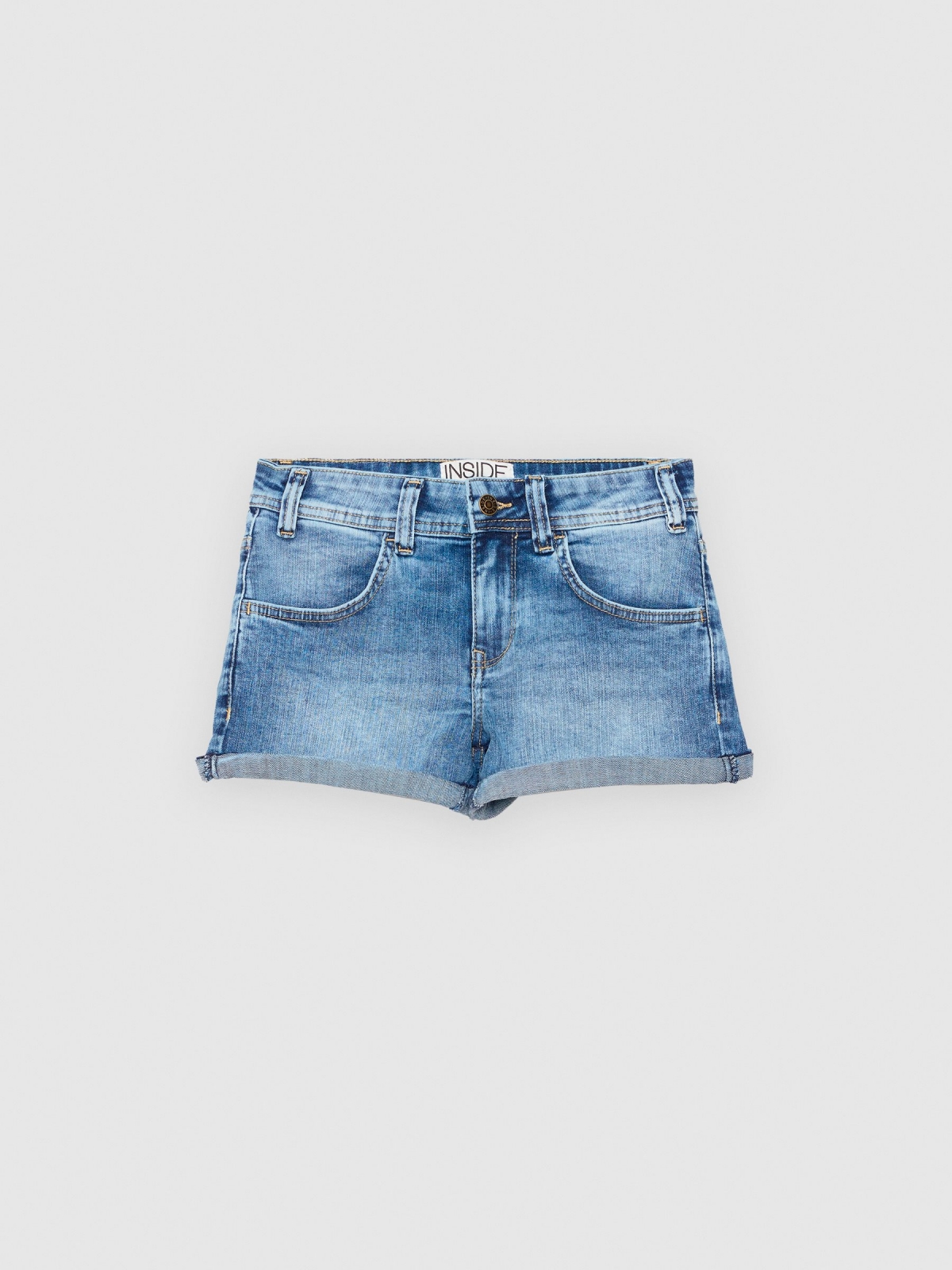  Short denim azul lavado e rasgado azul