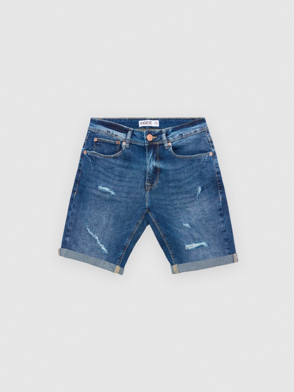  Bermuda denim rotos deshilachados azul