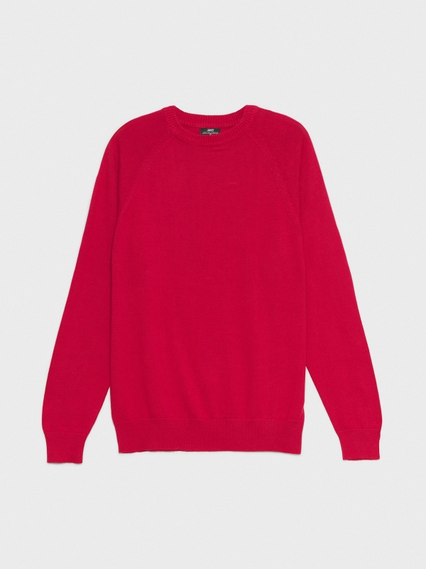 Plain sweater round neck red detail view