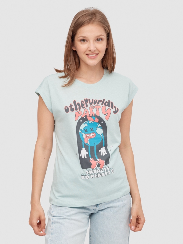 Camiseta Otherwordly Party aguamarina vista media frontal