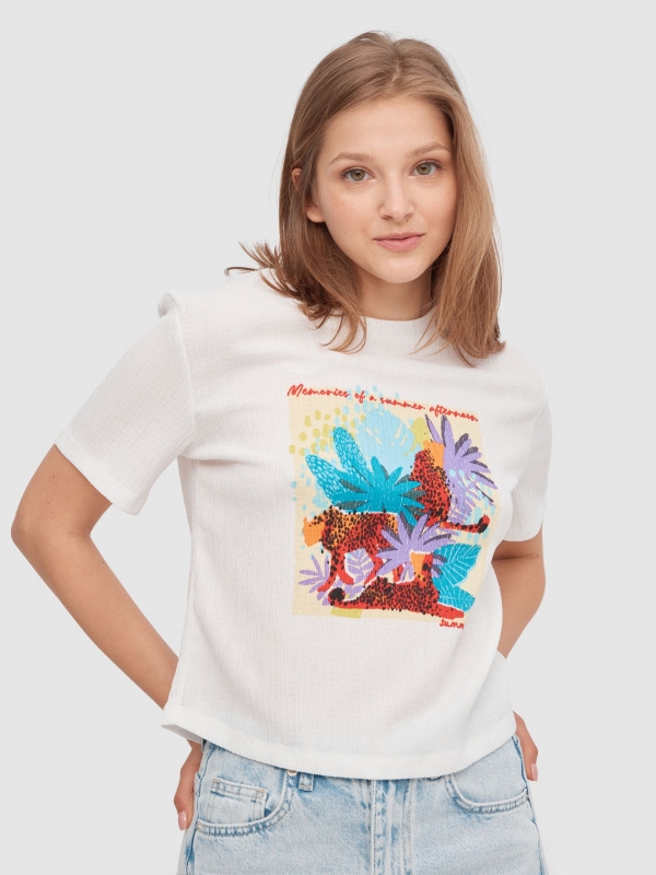 T-shirt de manga curta com estampado tropical