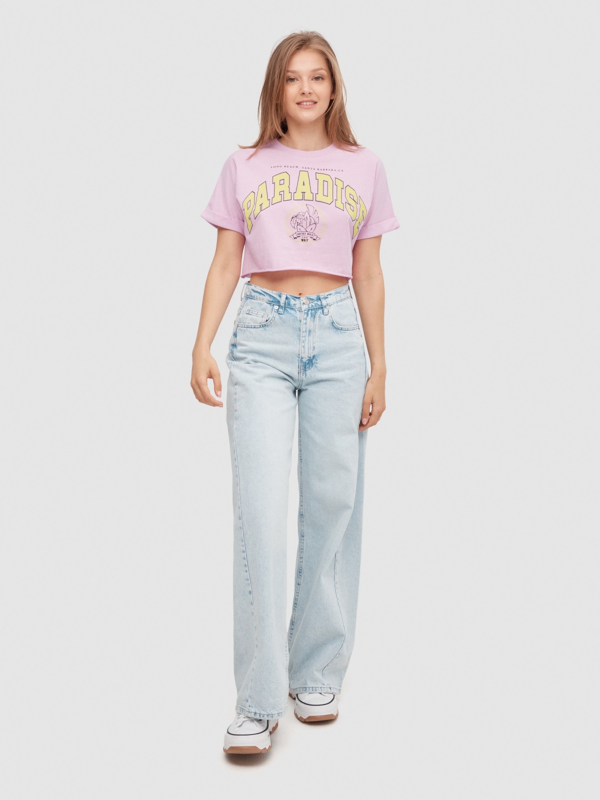 T-shirt crop Paradise magenta vista geral frontal