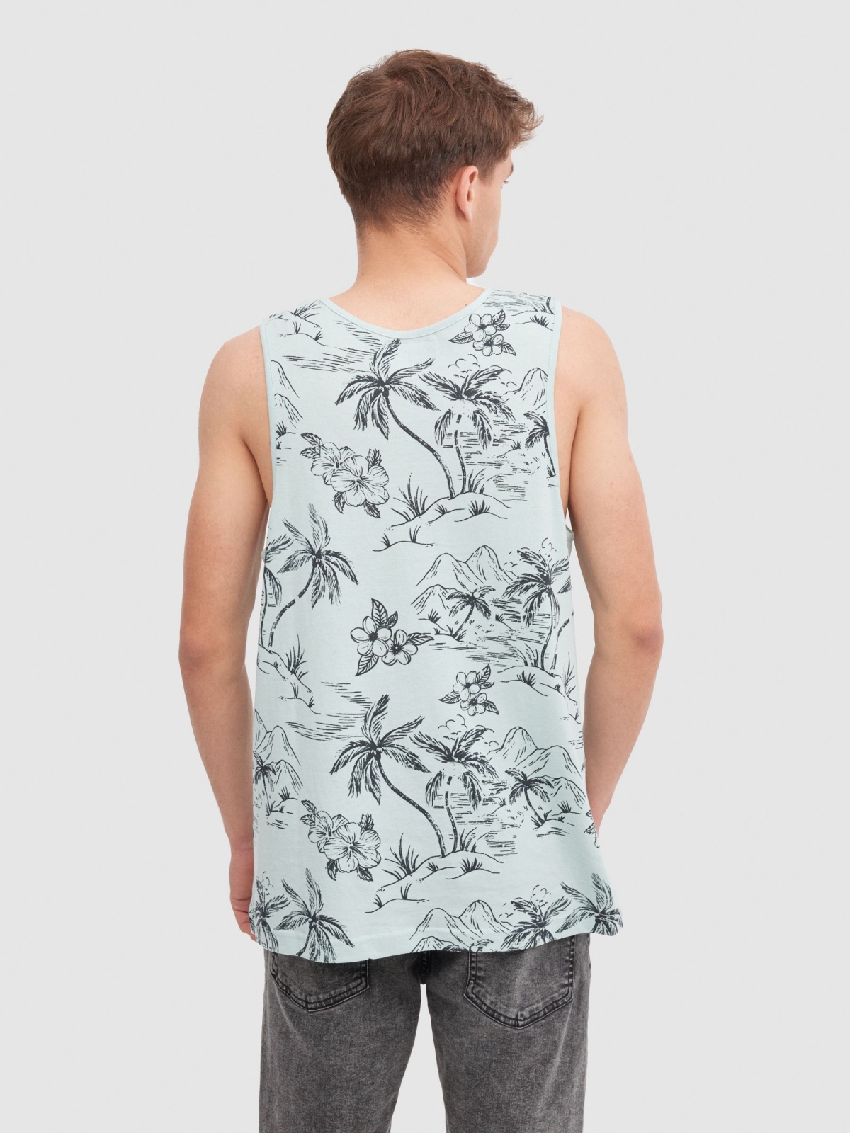 Hawaiian tank top green middle back view