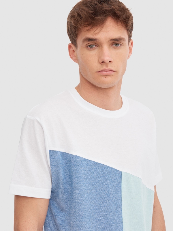 Asymmetric colour block t-shirt white detail view