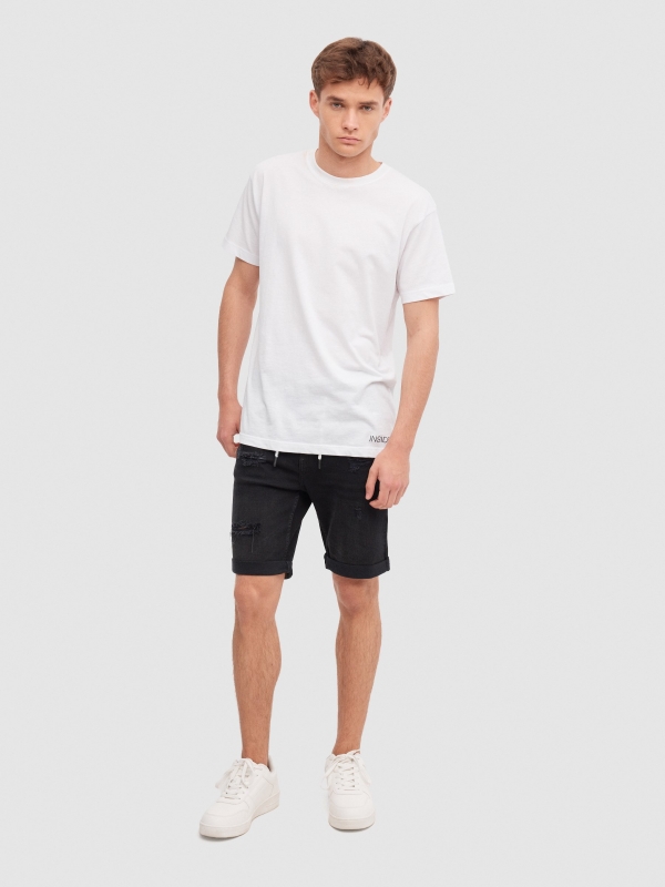 Denim Bermuda shorts black front view