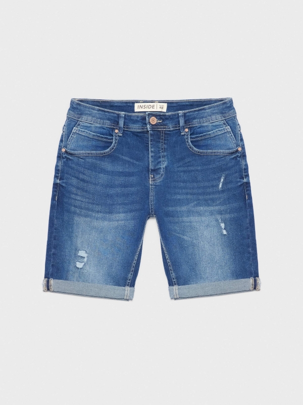  Ripped distressed denim bermuda short blue