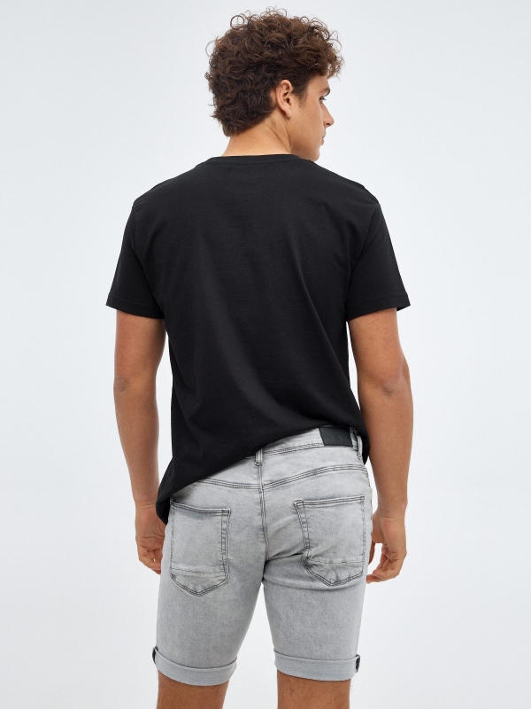 Basic gray denim bermuda light grey middle back view