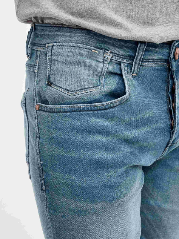 Washed effect bermuda denim short blue detail view