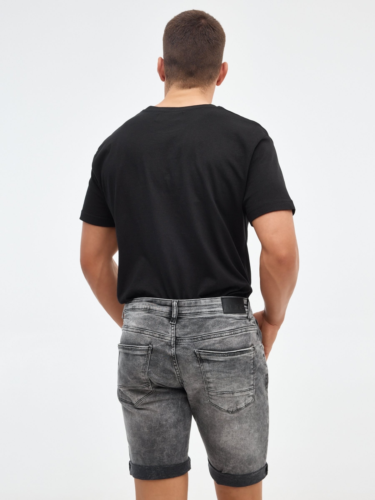 Slim bermuda short ripped wash effect black middle back view