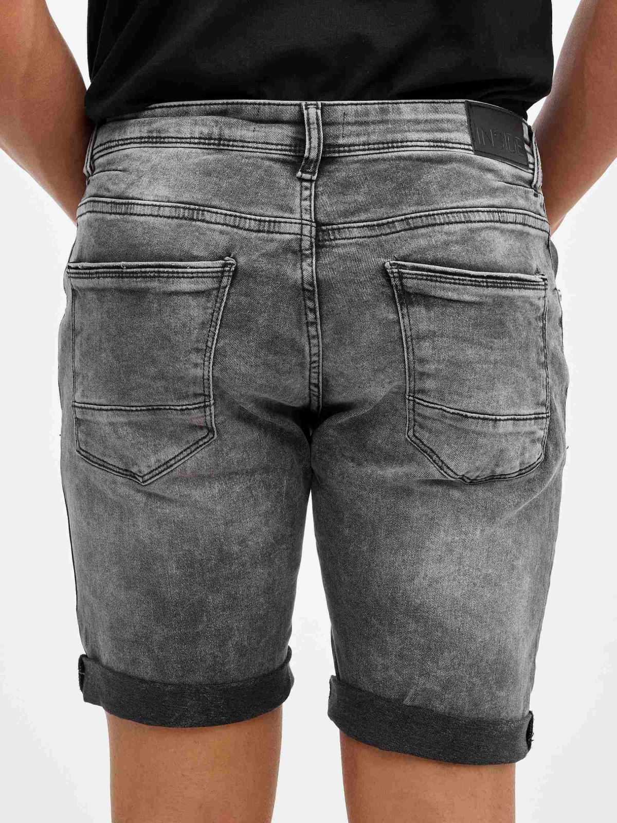 Slim bermuda short ripped wash effect black detail view