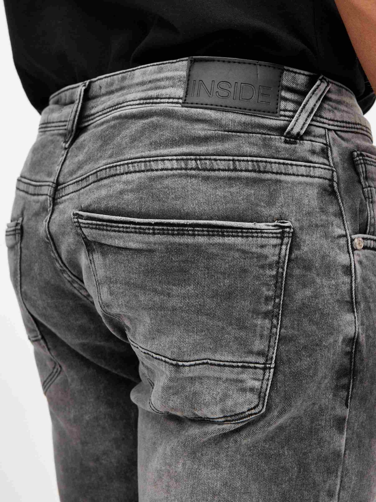 Slim bermuda short ripped wash effect black detail view