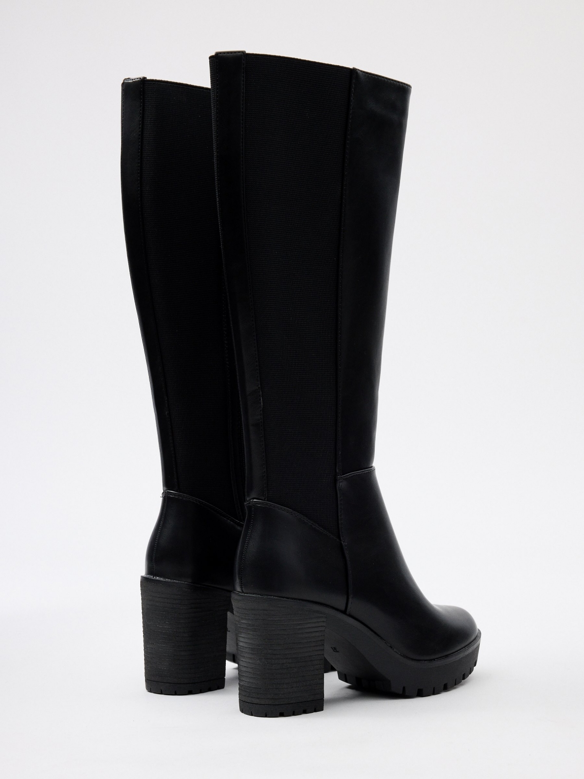 High boot with elastics black 45º back view