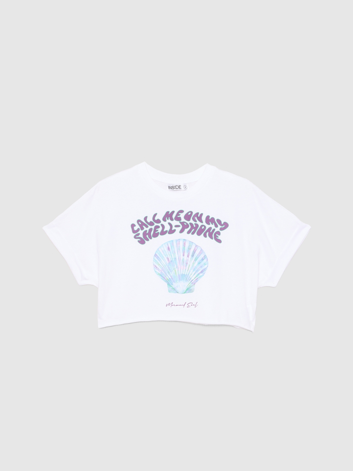  T-shirt crop Shell Phone branco