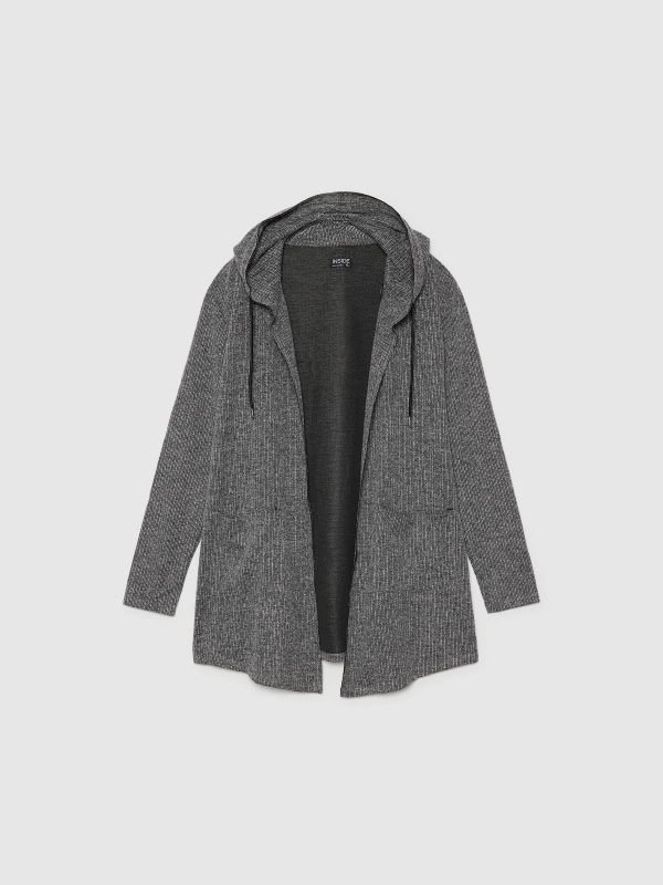  Chaqueta de punto abierta gris oscuro