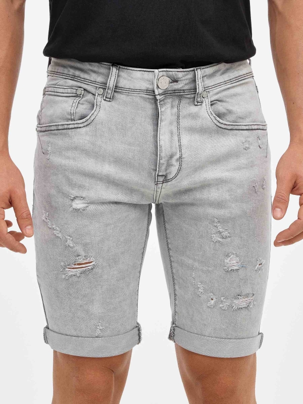 Bermudas denim cinza lavado cinza claro vista detalhe