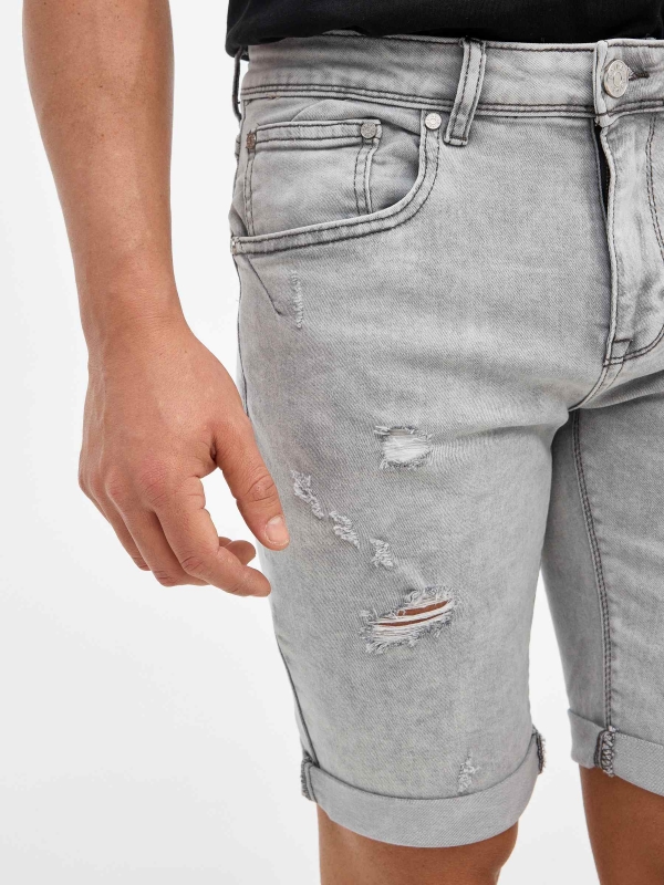 Bermudas denim cinza lavado cinza claro vista detalhe