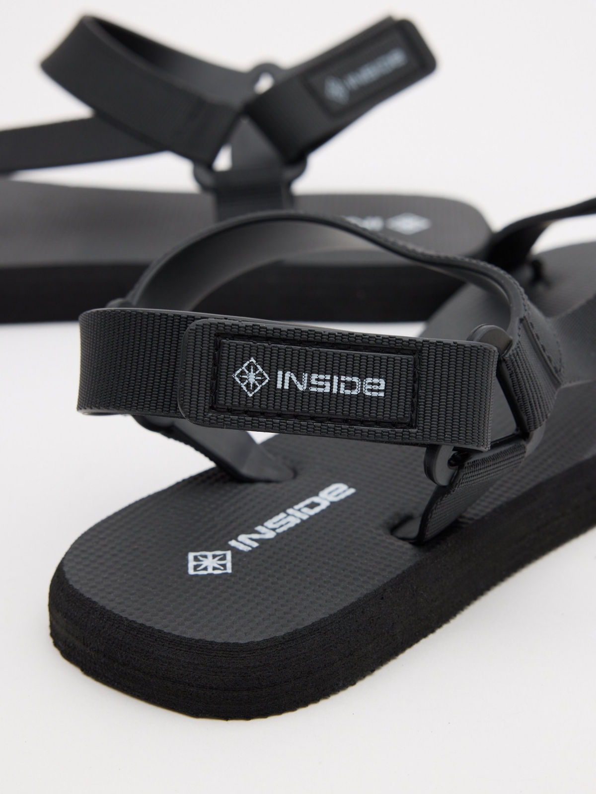 Velcro strips sandal black detail view