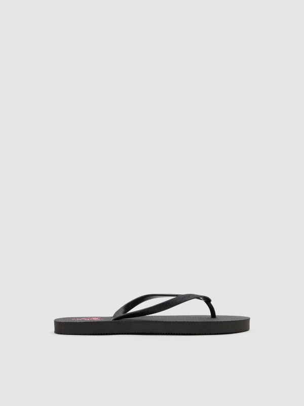 Black glitter flip flop black lateral view