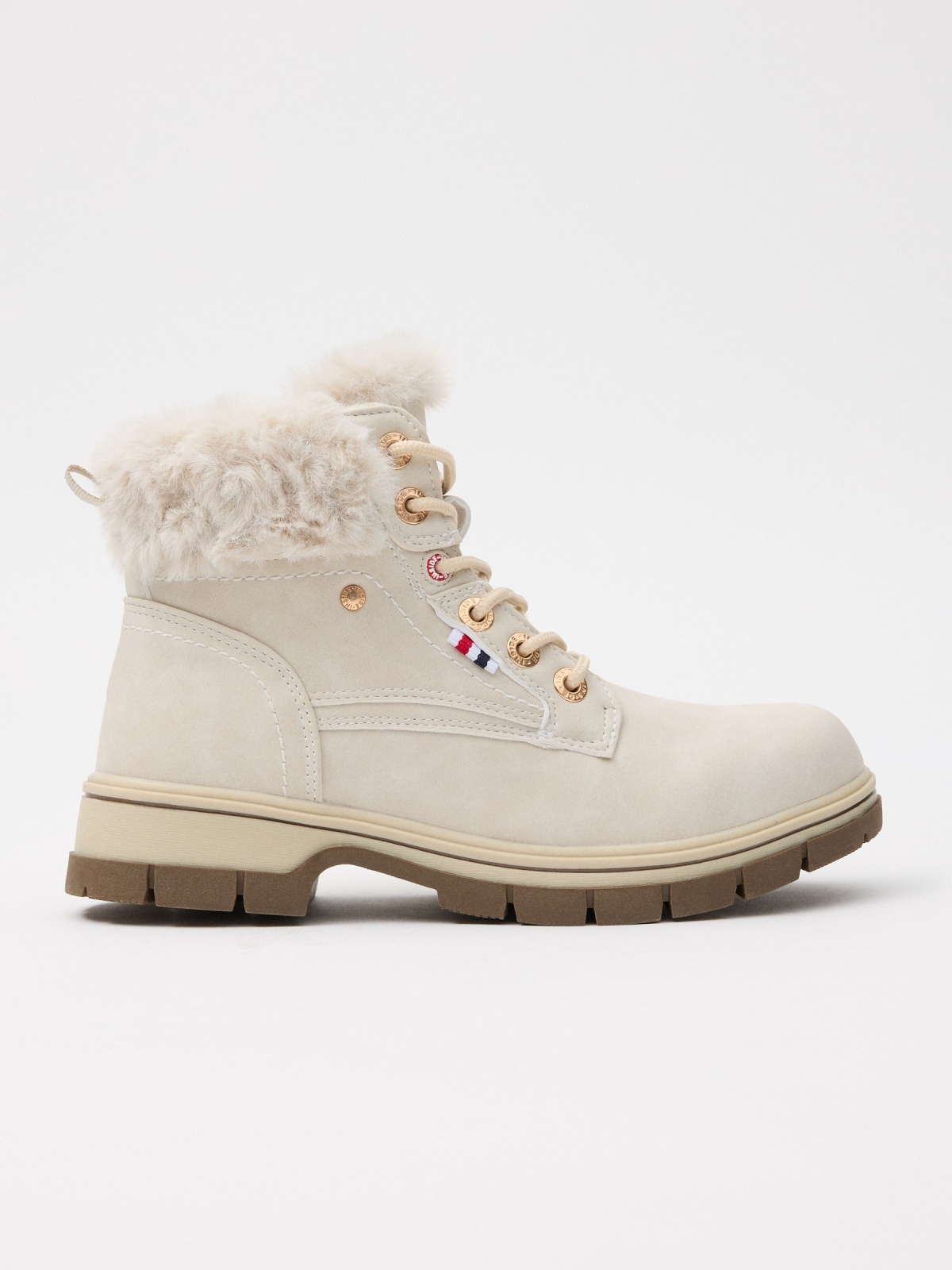 Mountaineering boot with fur collar beige