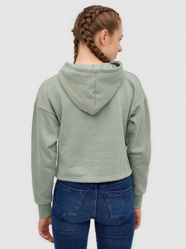 Crop sweatshirt with print greyish green middle back view