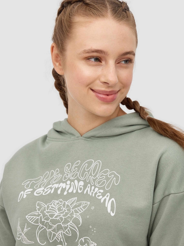 Crop sweatshirt with print greyish green detail view