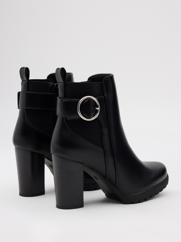 Rubber and buckle bootie black 45º back view