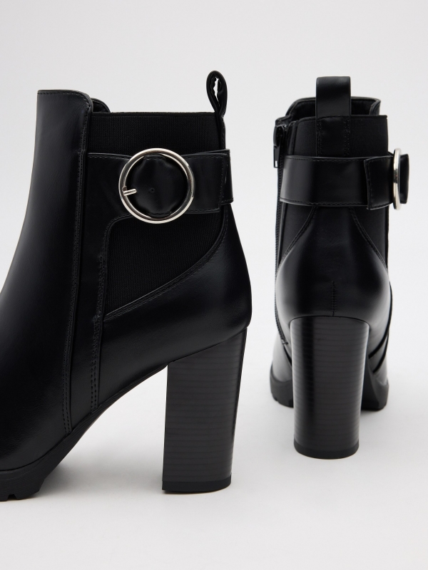 Rubber and buckle bootie black detail view