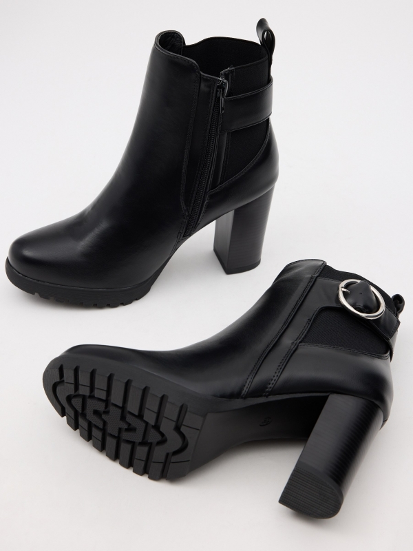 Rubber and buckle bootie black detail view