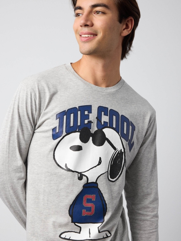  T-shirt Snoopy manga longa cinza