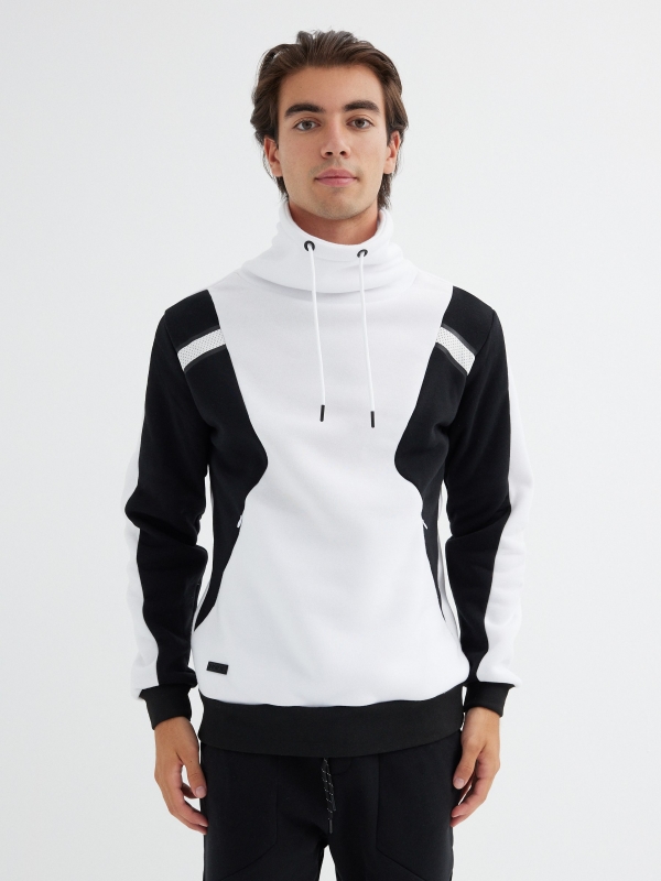 Sweatshirt de gola redonda sem capuz branco vista meia frontal