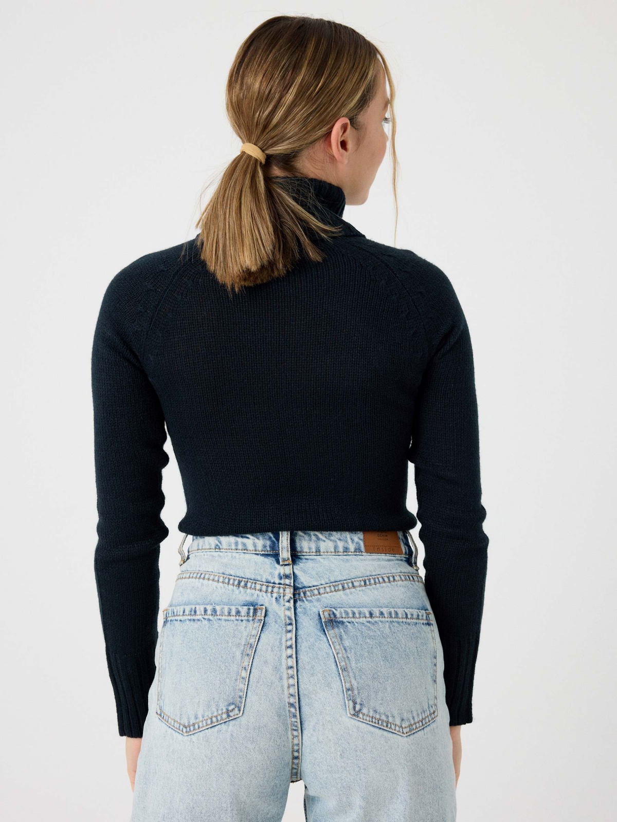 Basic turtleneck sweater dark blue middle back view