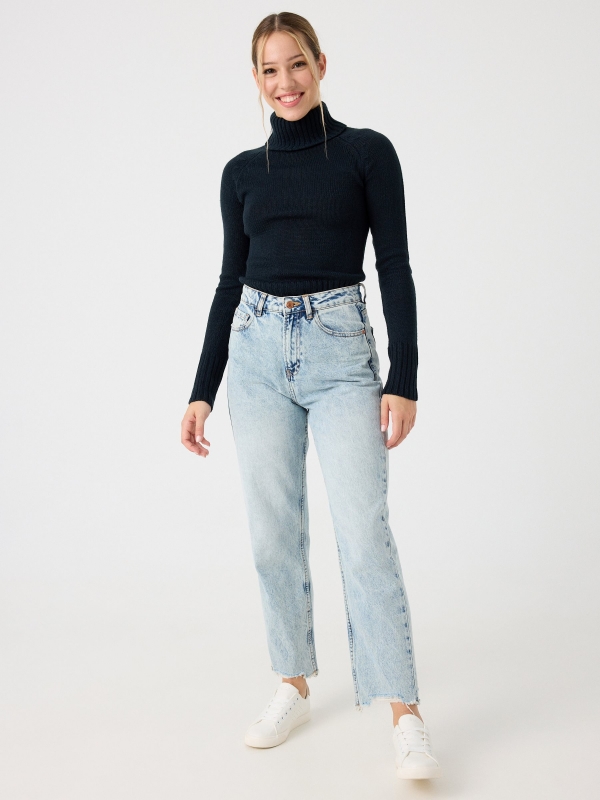 Basic turtleneck sweater dark blue front view