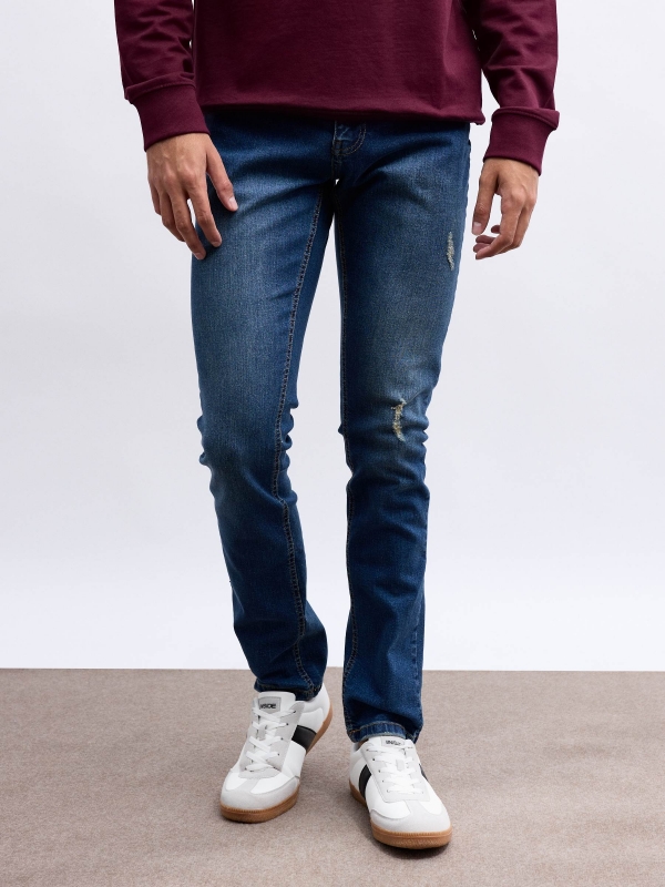 Denim basic slim jeans blue middle front view