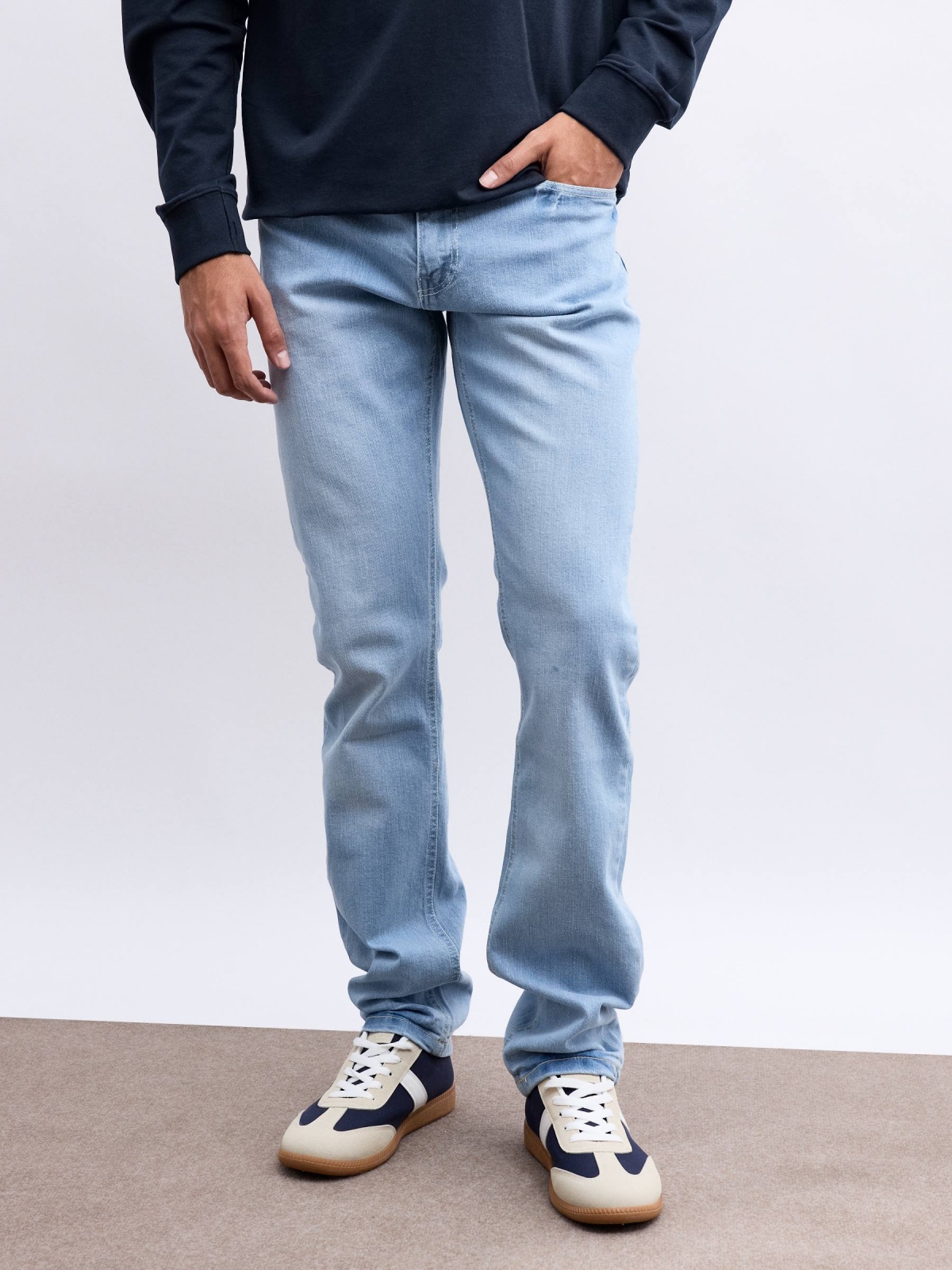 Basic light blue jeans blue middle front view