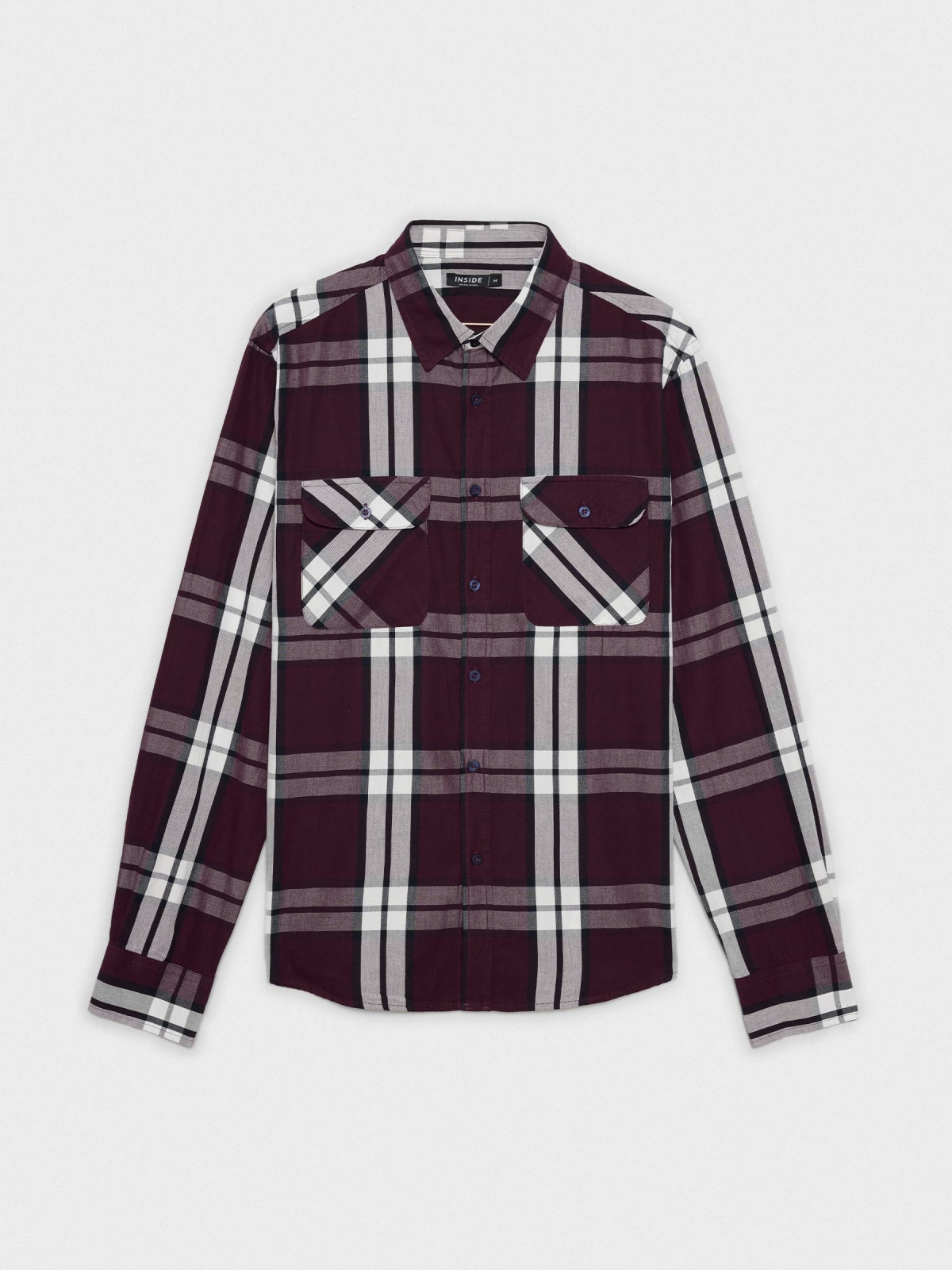 Checked shirt with flap pockets garnet detail view