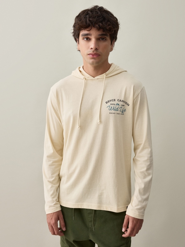 Mountains hooded T-shirt sand middle front view