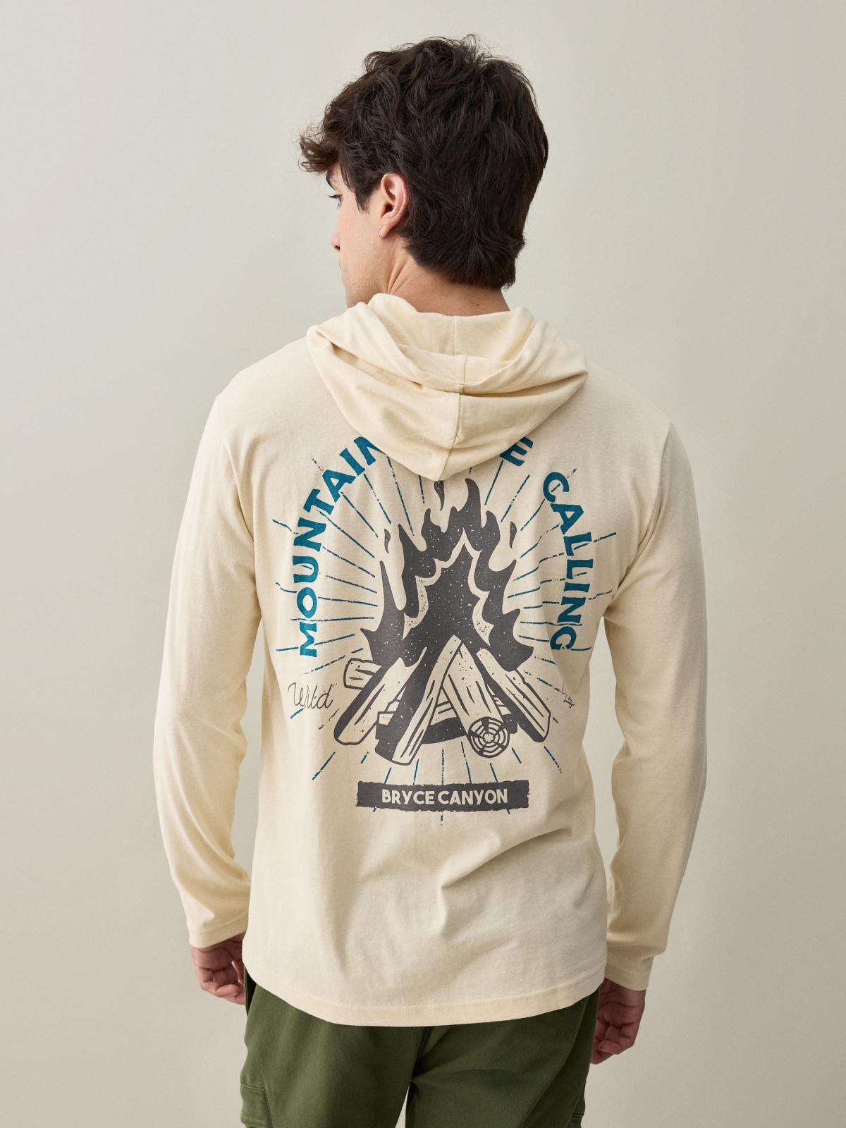 Mountains hooded T-shirt sand middle back view