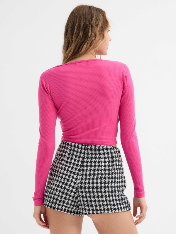 Skort de tweed houndstooth preto vista meia traseira