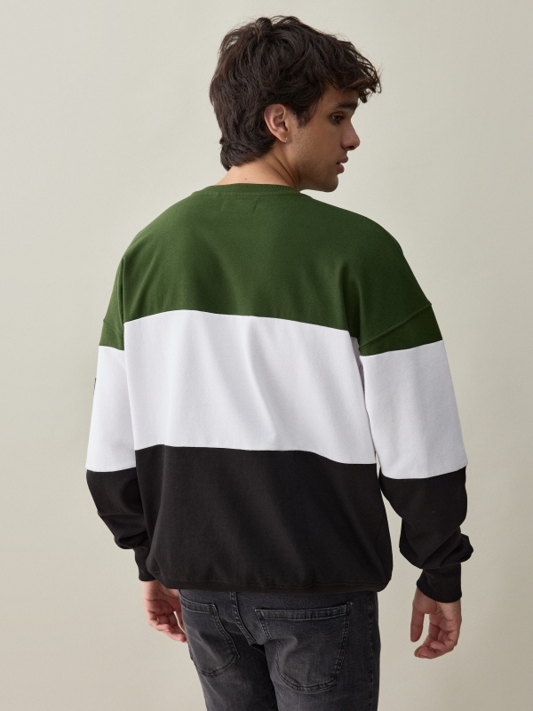 Green color block sweatshirt black middle back view