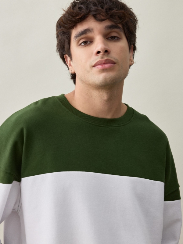  Green color block sweatshirt black