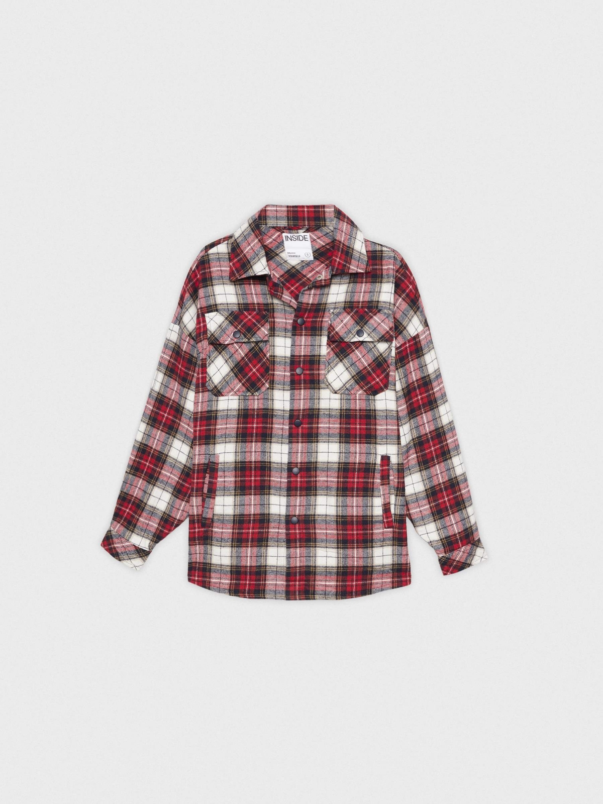 Oversized plaid overshirt red detail view