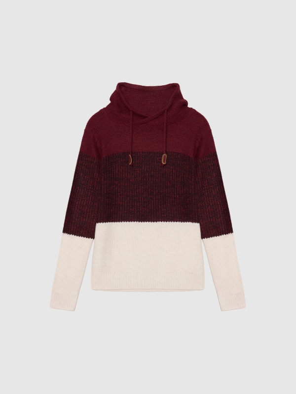 Block color turtleneck sweater burgundy detail view