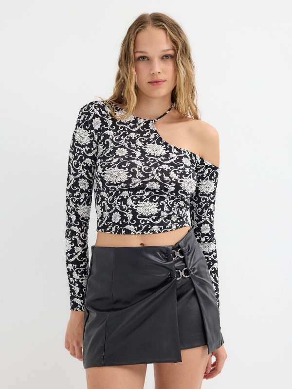 Asymmetrical print crop top