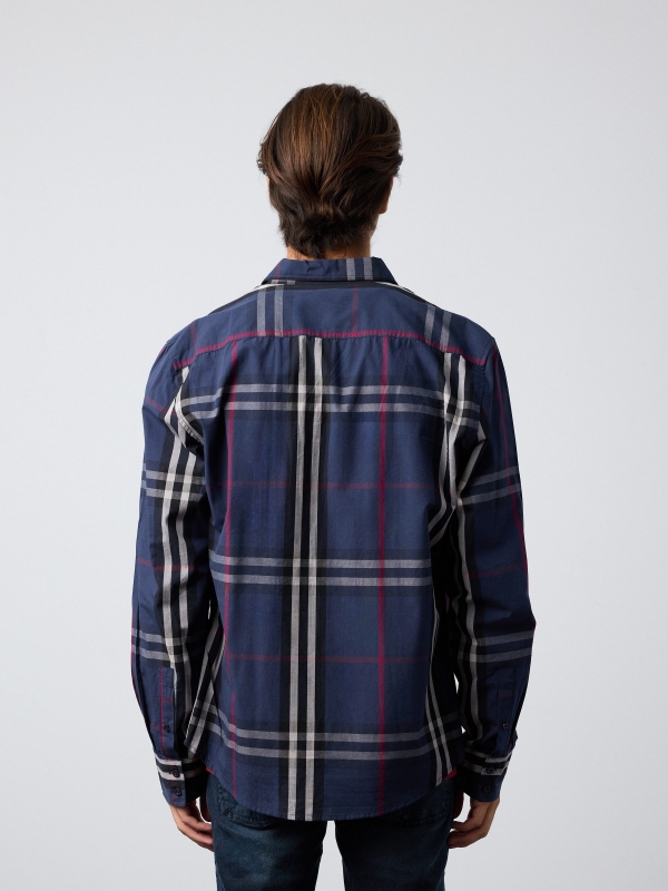 Regular fit check plush shirt blue middle back view