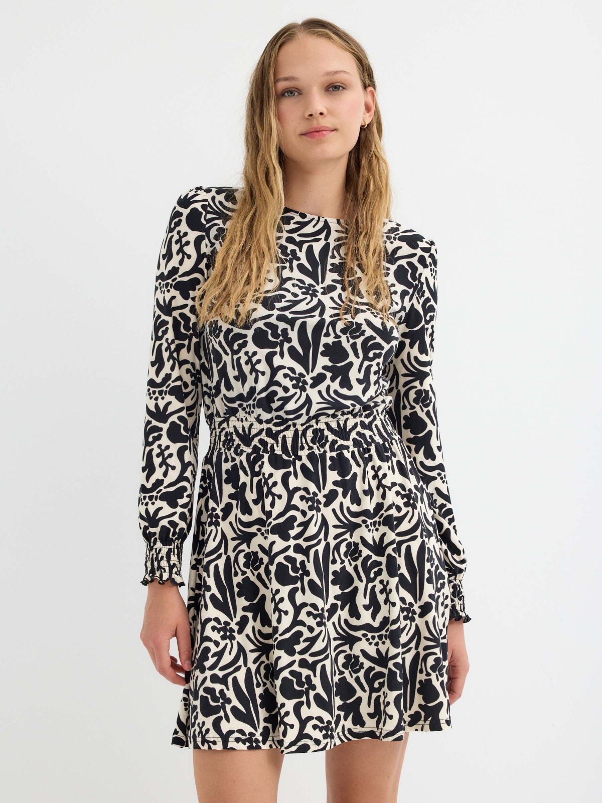 Mini flare dress printed with elastic bands