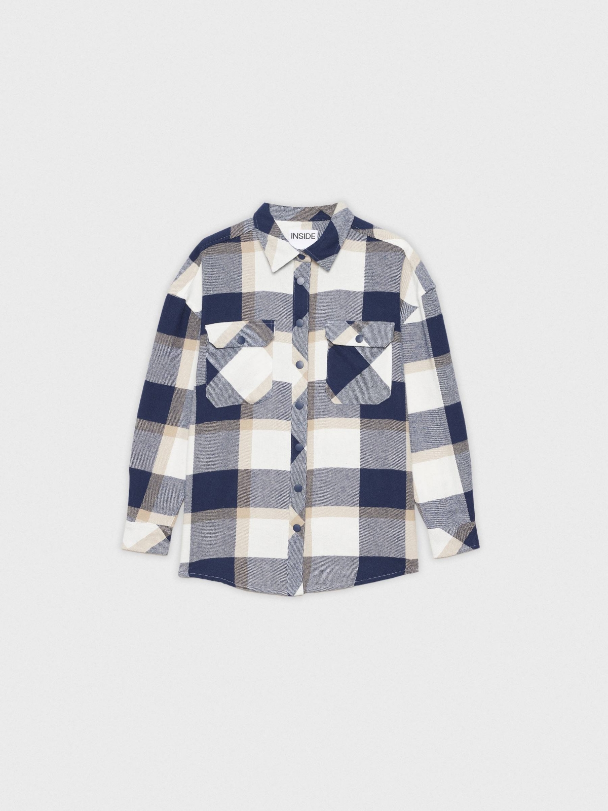 Camisa oversized cuadros con bolsillos azul vista detalle