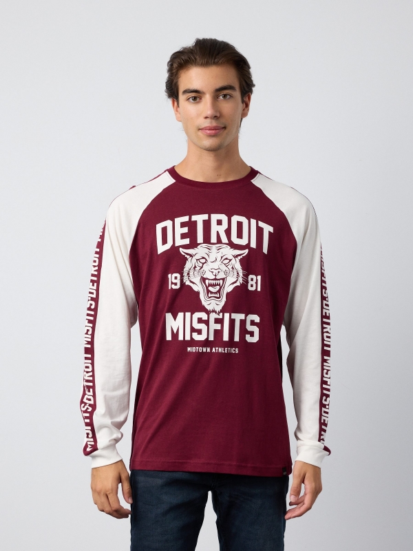 T-shirt raglan Detroit borgonha vista meia frontal