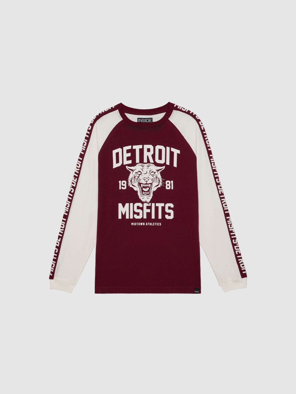 T-shirt raglan Detroit borgonha vista detalhe