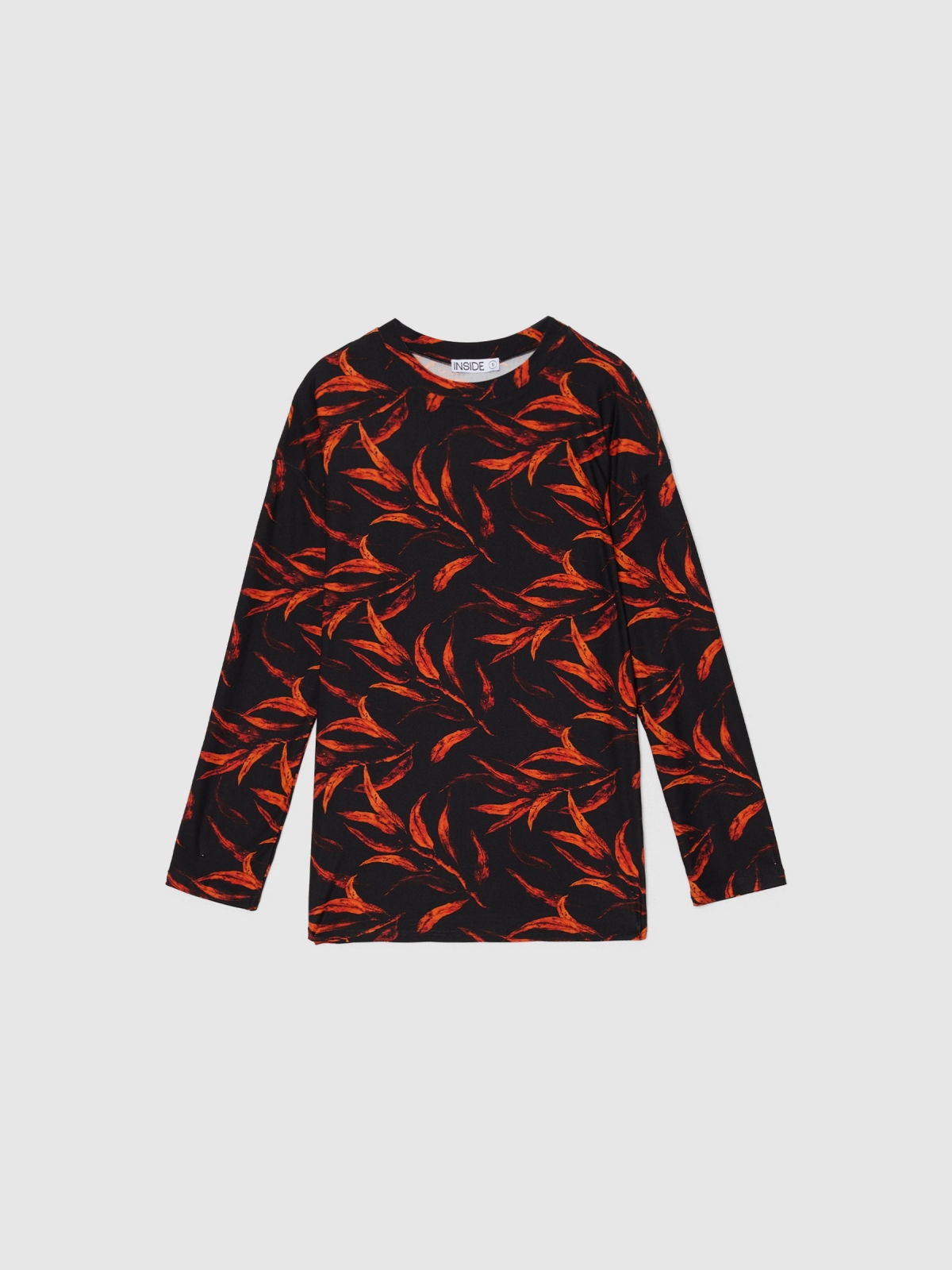  Camiseta manga larga estampado naranja y negro negro