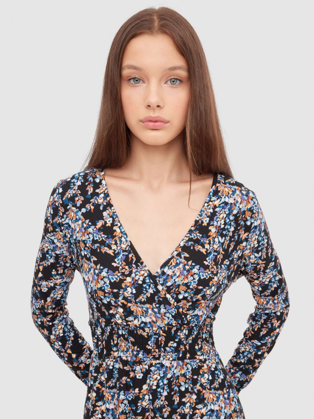 Flower print midi crossover dress multicolor back detail view